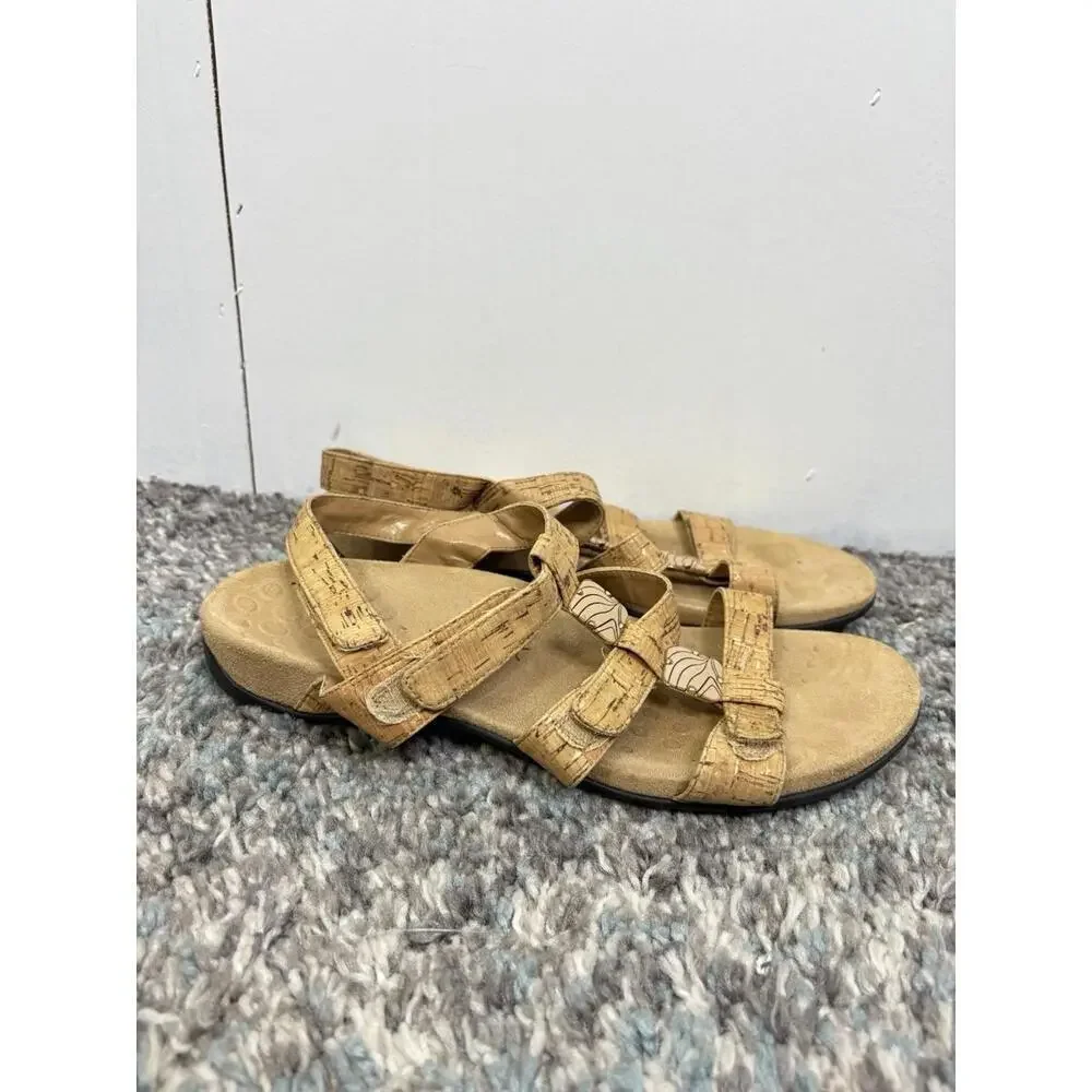 Vionic Sandals Womens Size 9 Amber Ankle Strap Cutouts Gems Comfort Tan